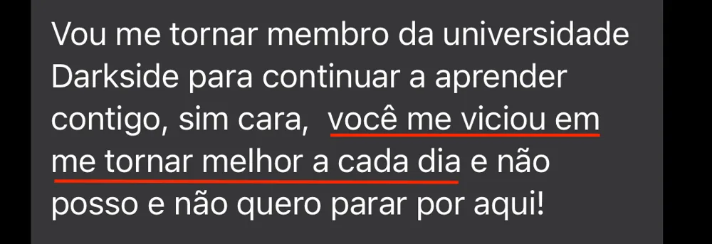 Aluno diz que vai se tornar membro da DARKSIDE para continuar evoluindo